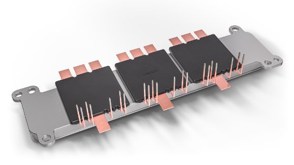 The power module consists of three overmolded half-bridges and forms the core of an inverter system