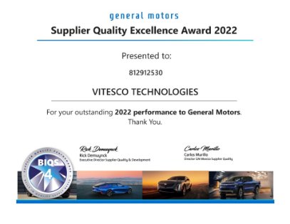 Supplier Quality Excellence Award de General Motors